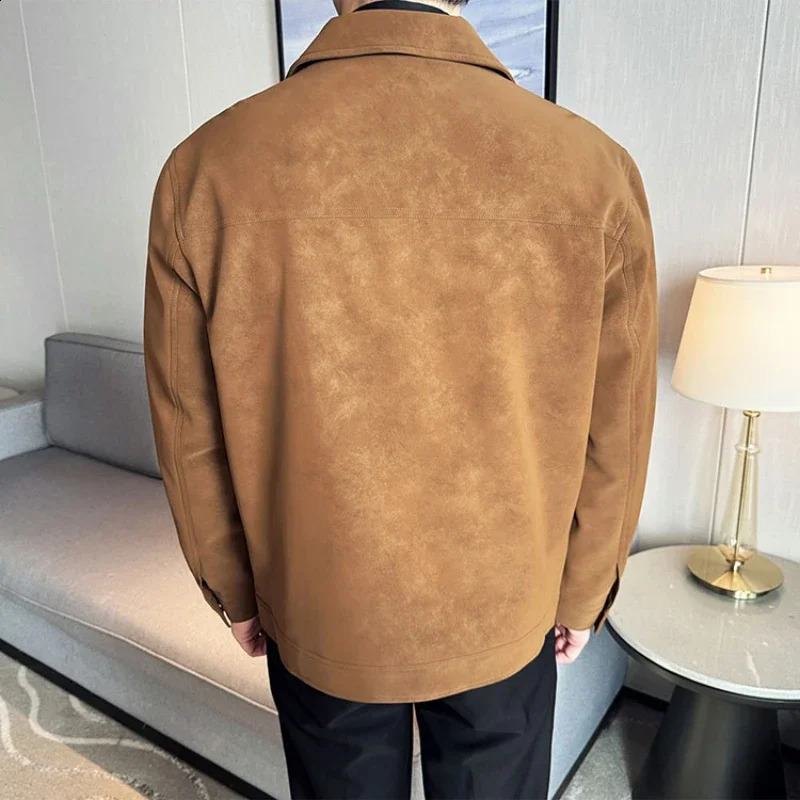 Mens Suede Casual Jacket Lapel Fashionable Jacket High-Grade Zipper Decorations Business Casual Warm Coat 250206