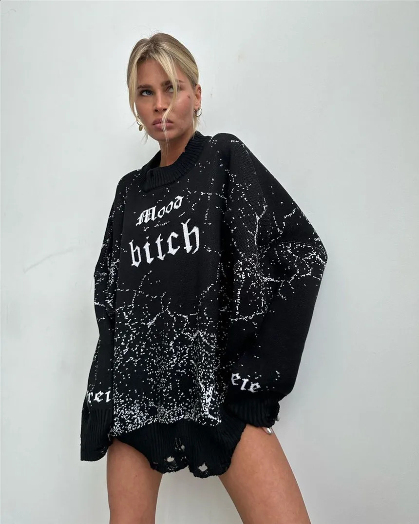 Aligaia Womens Loose Sweater Versatile Letter y Personalized Rugged Woolen Long Sleeve Lazy Pullover Autumn Winter 250114