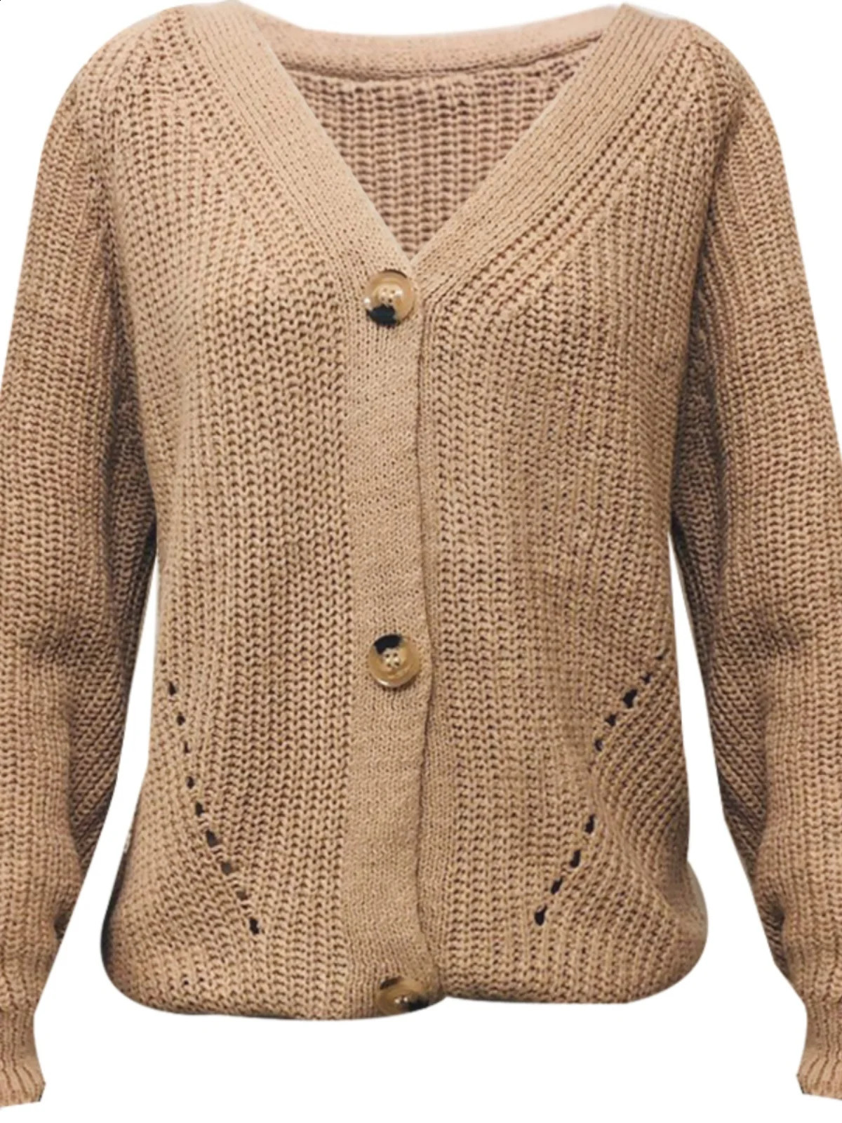 Grey Cardigan Sweater Women Cozy Soft Knit Button Up V-Neck Jumper Basic Knitwear Autumn Winter Outfit 250206