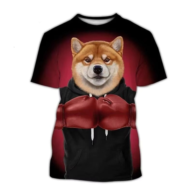 Dog Boxing Champion Print T-shirt Funny Men T-shirt Street Retro Personality Short Sleeve T Shirts 2025 Summer Gym Fitness Tee
