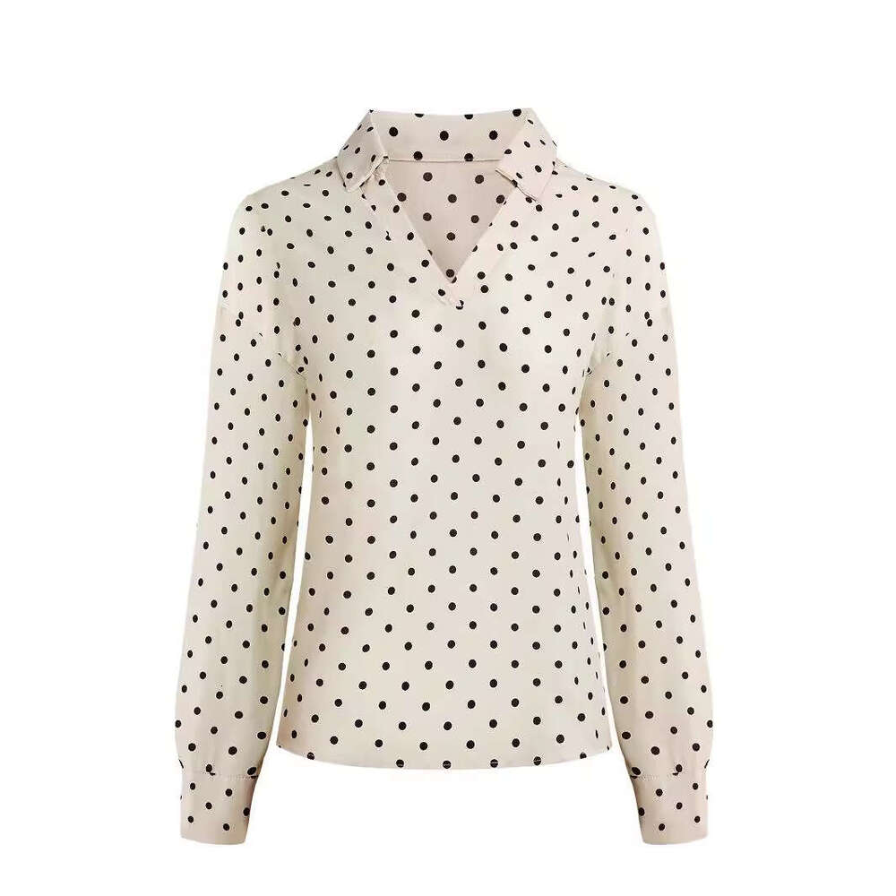 European and American fashion hot summer polka dot long sleeved women's shirt casual top 2025 new item temperament chic elegant clothing