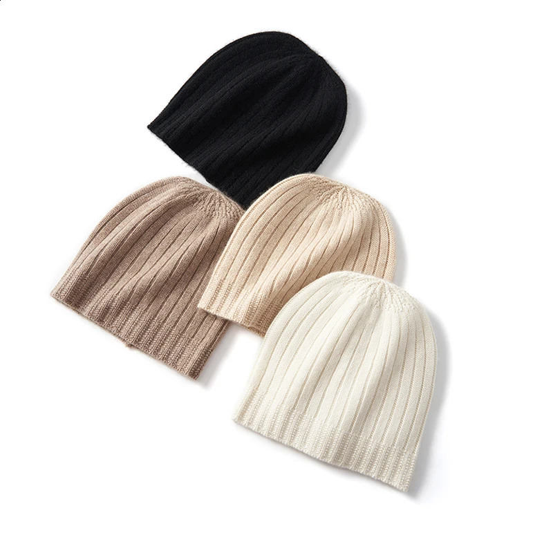 Womens Winte Hat 100% Cashmere Knitted Beanies Pattern Solid Color Warm Soft Cashmere Bonnet Y2k Street Skullies Cap 250120