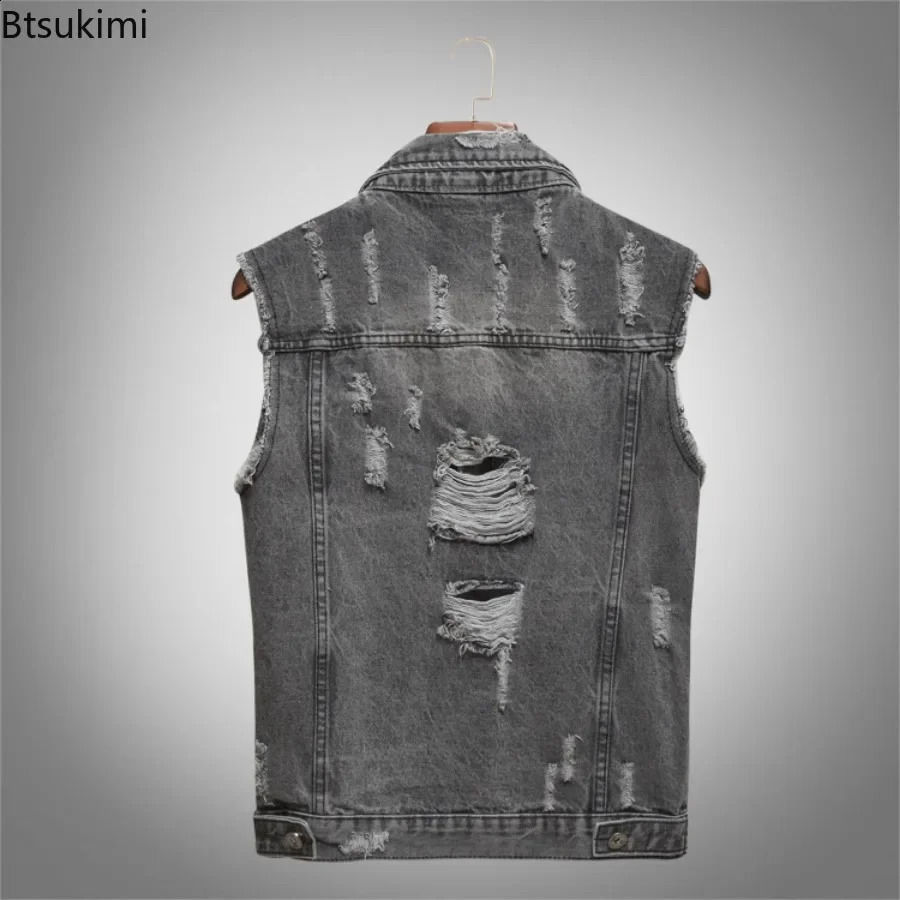 2025 Mens Spring Autumn Denim Vests Handsome Motorcycle Waistcoat Fashion Korean Style Casual Sport Vest Coats Big Size 5XL 250206