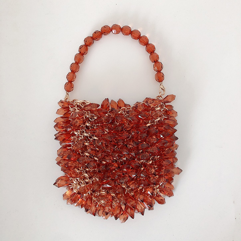 Elegant Ladies' Retro Crystal-Woven Beaded Tote - Chic Handheld Water Drop Motif Craftsmanship