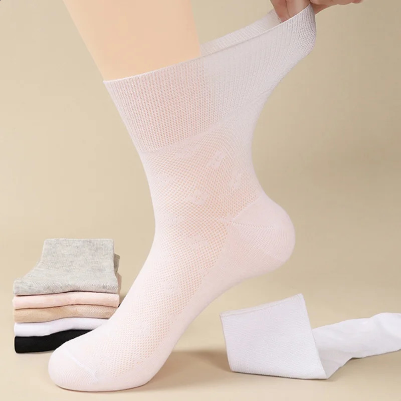 10pcs=5 Pairs High Elasticity Prevent Varicose Veins Socks Women Mens Diabetics Patients Cotton Loose Plus Size Prue Color Socks 250121