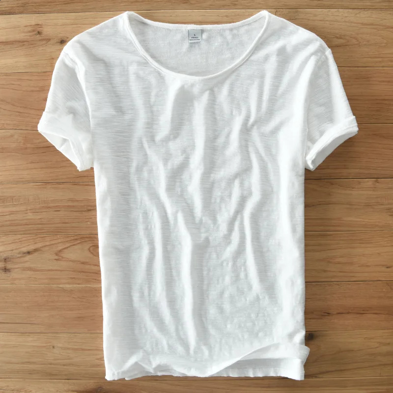 100% Cotton Summer Linen T Shirt Men Short Sleeve O-NECK Breathable Tops tee Soft White T-shirt High Quality 213 250116
