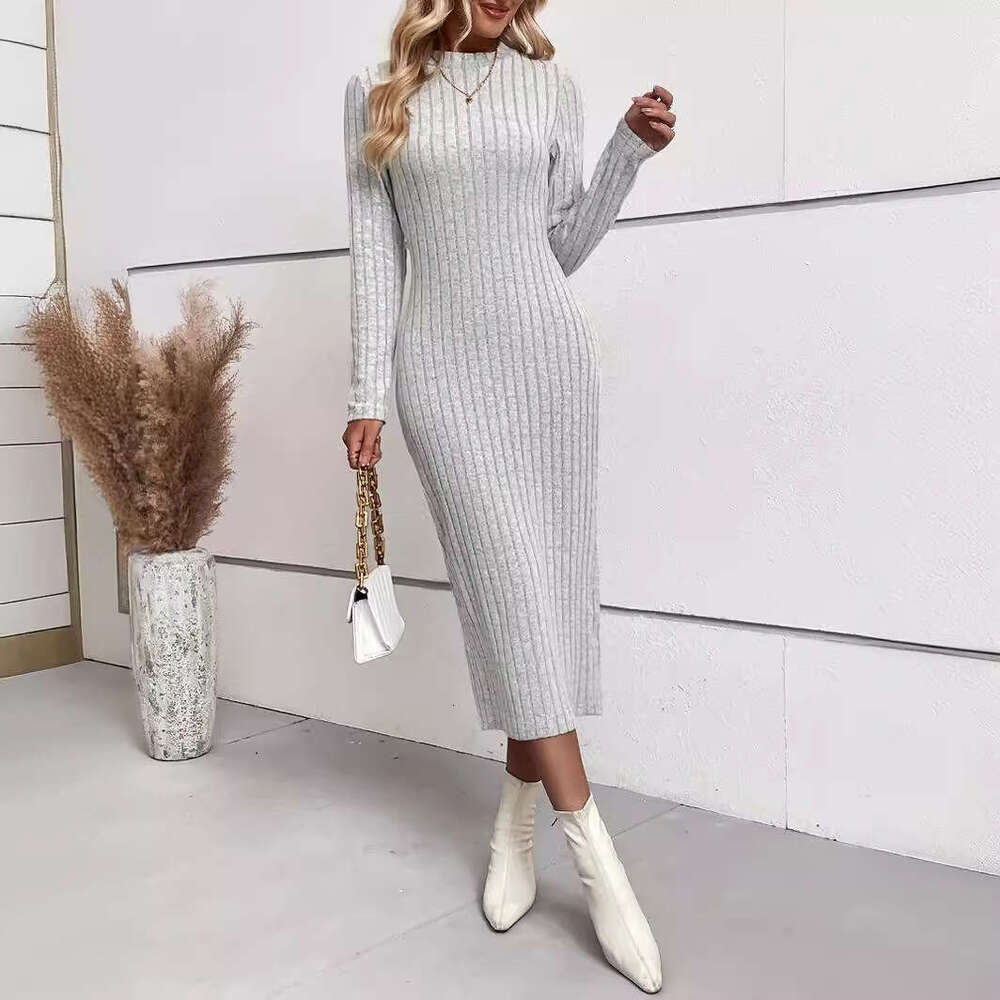 European American spring autumn knitted jacquard tight sexy hip hing mid length dress, women's 2025 new style, chic and elegant clothing