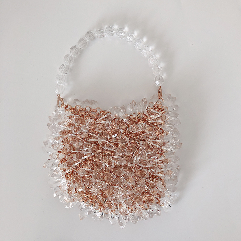 Elegant Ladies' Retro Crystal-Woven Beaded Tote - Chic Handheld Water Drop Motif Craftsmanship