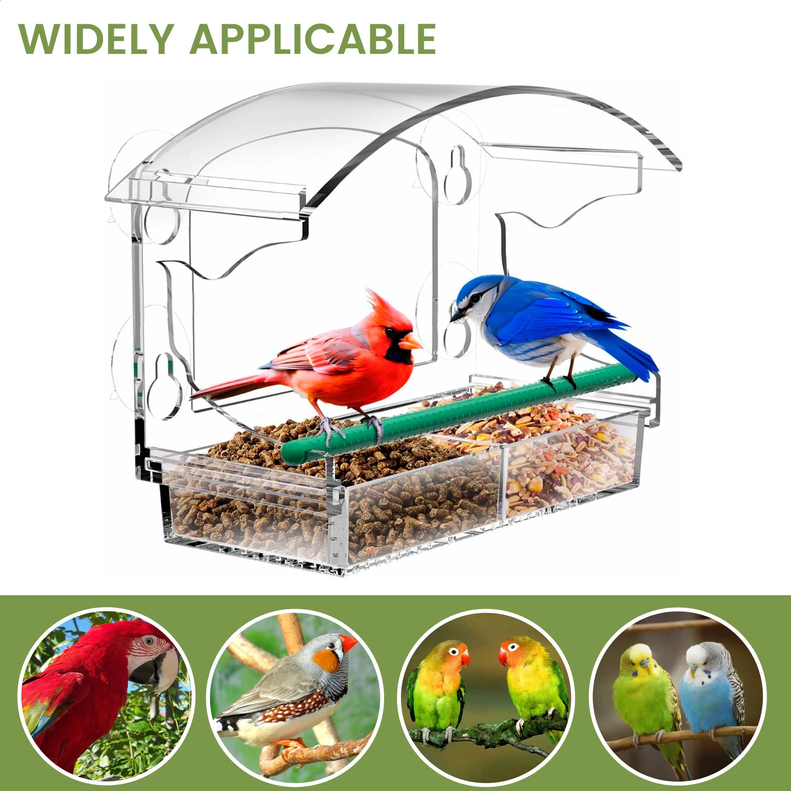 Acrylic Window Bird Feeder Clear Bird House With Suction CupsRemovable Tray and Perch Weatherproof Outdoor Bird Food Container 250121
