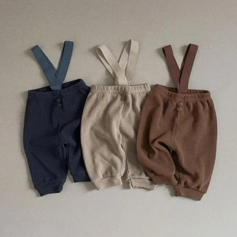Infant Casual Waffle Overalls Baby Boys Spring Vintage Sling Pants Toddler Girls Loose Versatile Sleeveless Trousers 250206