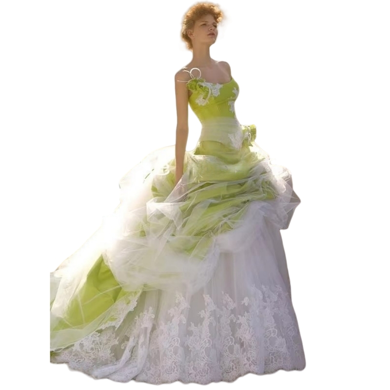 Ruched Green And White A-Line Wedding Dresses Lace Appliques Pastrol Bridal Gowns Sleeveless Elegant Beach Vestido De Novia 2025