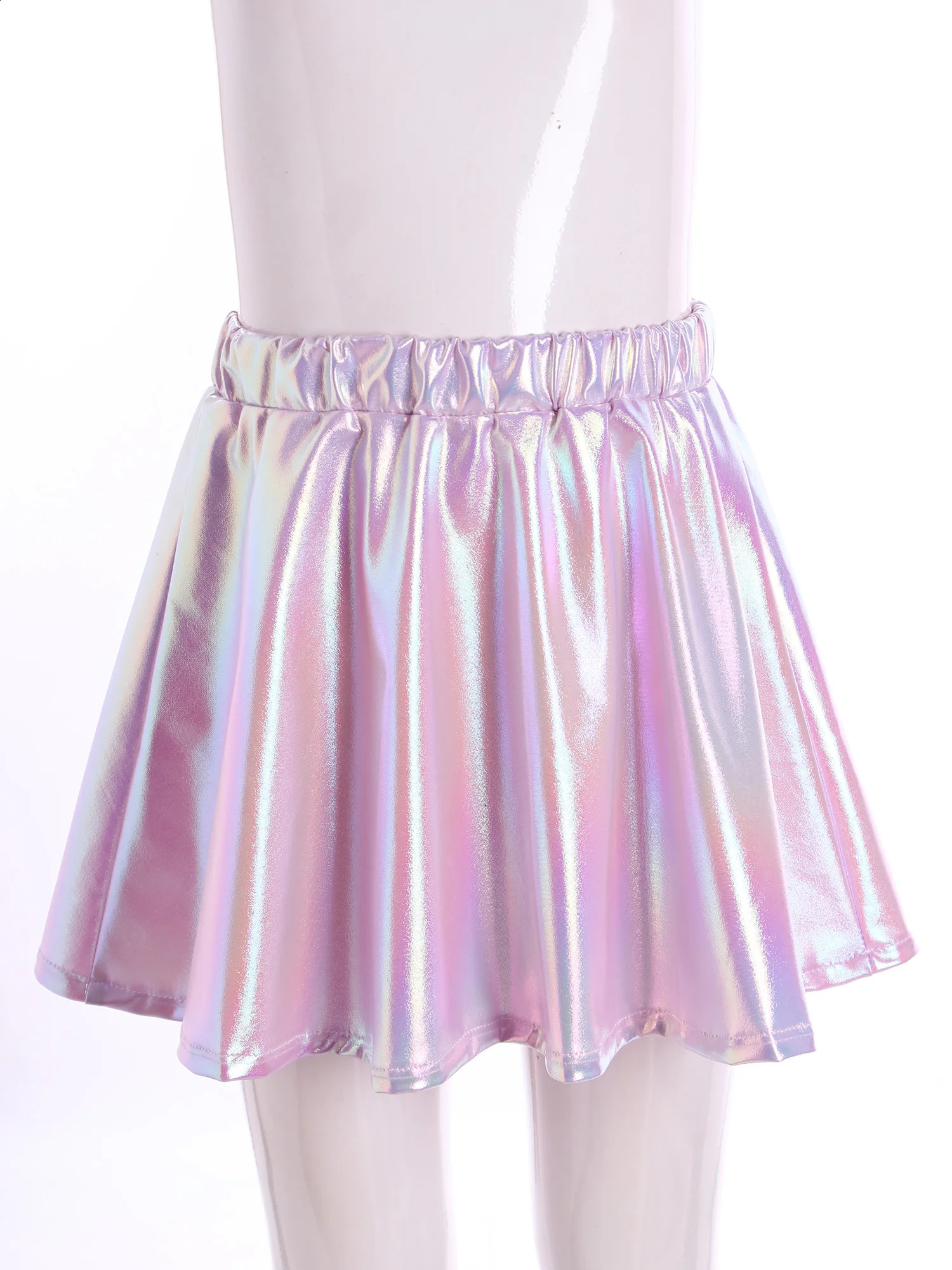 Kids Girls Metallic Shiny Skirt Elastic Waistband A-Line Miniskirt Athletic Skater Scooter Skirts for Jazz Dance Cheerleading 250206