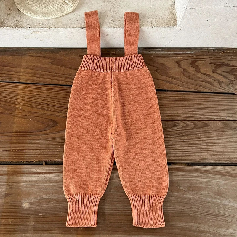 Autumn born Baby Boys Girls Solid Color Knitting Pants Infant Baby Knitted Jumpsuit Overalls Children Trousers 250206