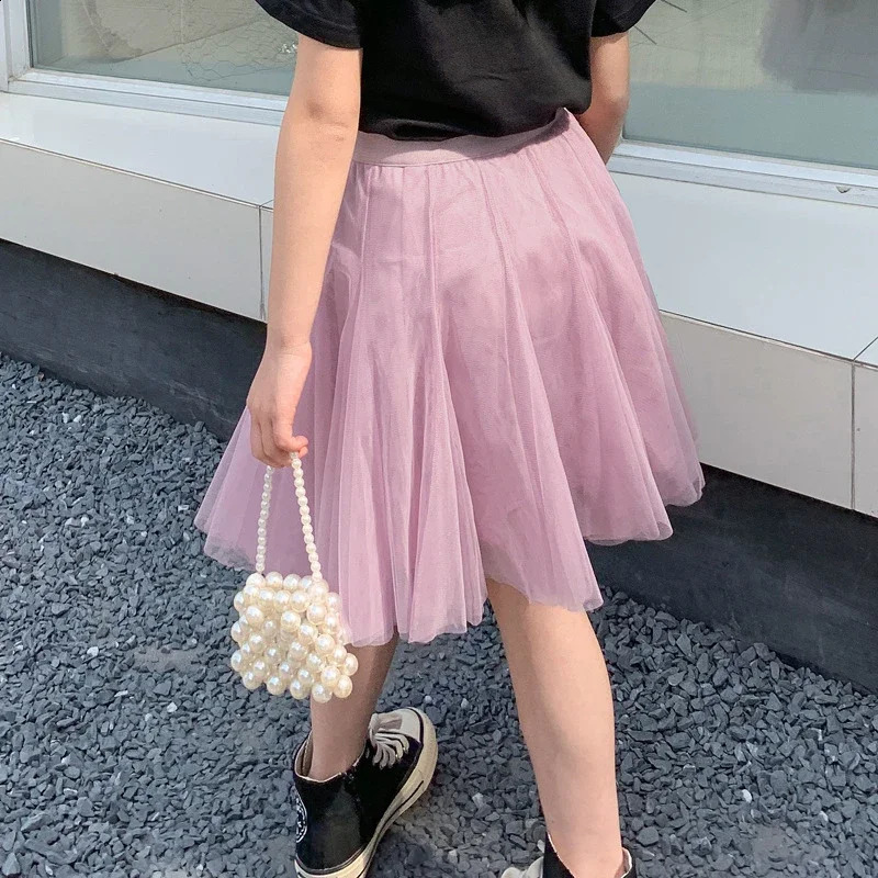Elegant Dance Girls Mesh Skirt 10 12 Years Fashion All-match Classic Teen School Kids Fluffy Skirt Soft High Waist Child Clothes 250206