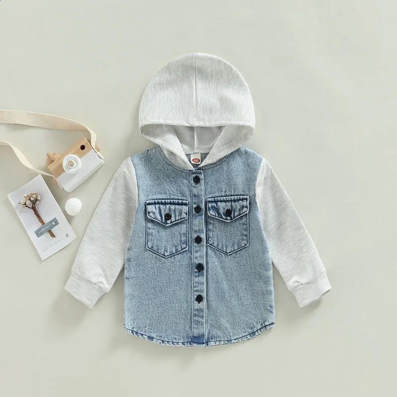 0-4Y Kids Boys Denim Jackets Baby Autumn Clothing Long Sleeve Hooded Button Up Coats Toddler Children Fashion Outerwear 250121