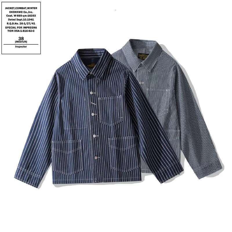 OKONKWO Outdoor Workwear Jacket Aramaic WABASH Striped Denim Multi Pocket Motorcycle Blouse Travel Climbing Hiking Camping Shirt