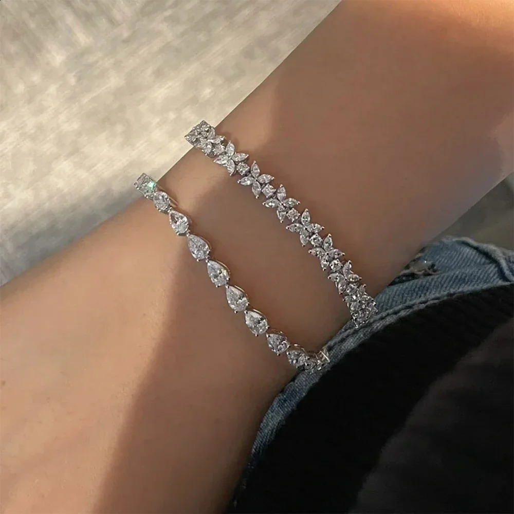 3*5mm Pear Cut All Diamond Tennis Bracelet For Women S925 Silver Plated White Gold Waterdrop Shape Jewelry with GRA 250121