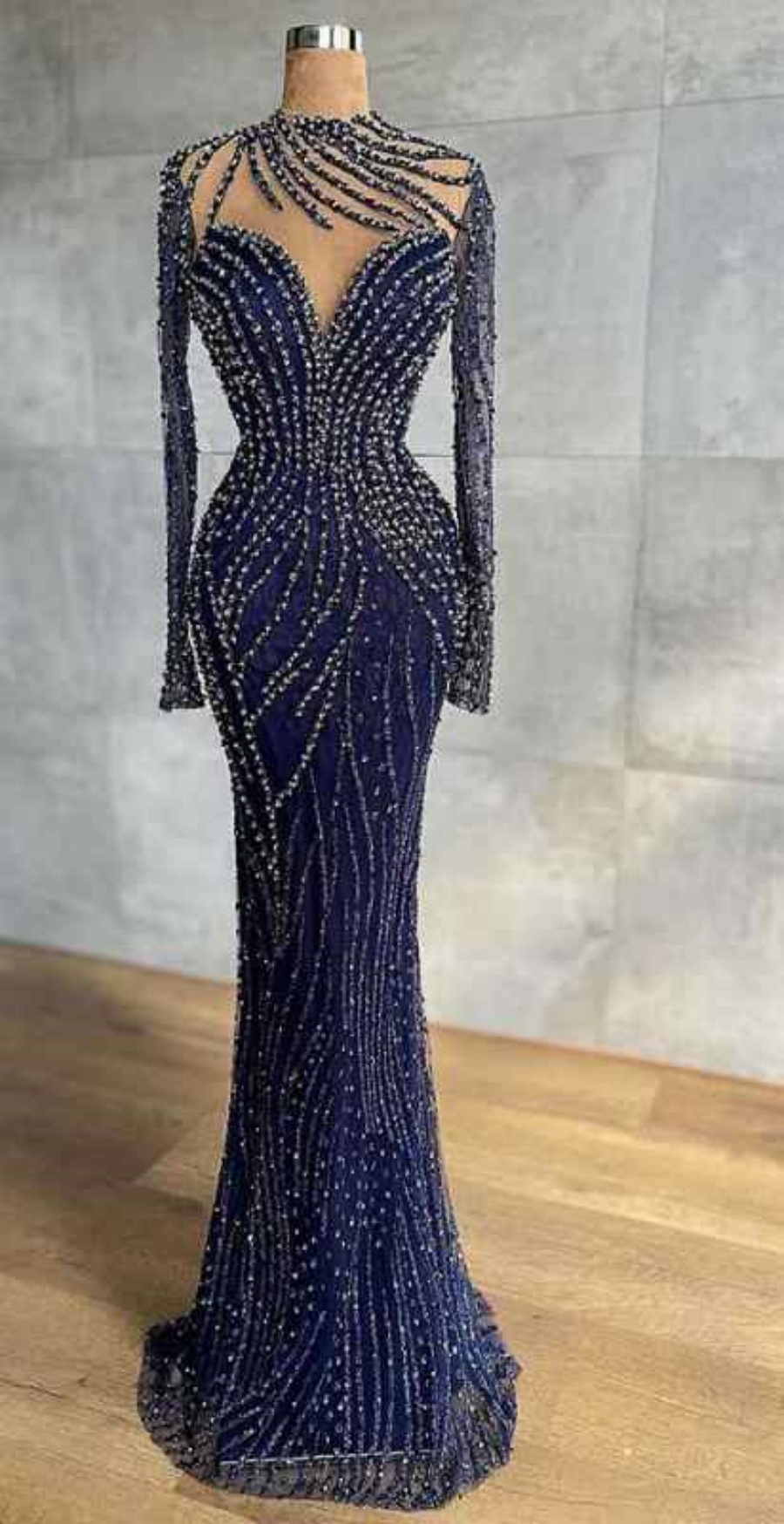 Sparkly Beaded Mermaid Prom Dresses Sexy Sheer Neck Long Sleeve Crystal Beading Sweep Train Formal Evening Gowns