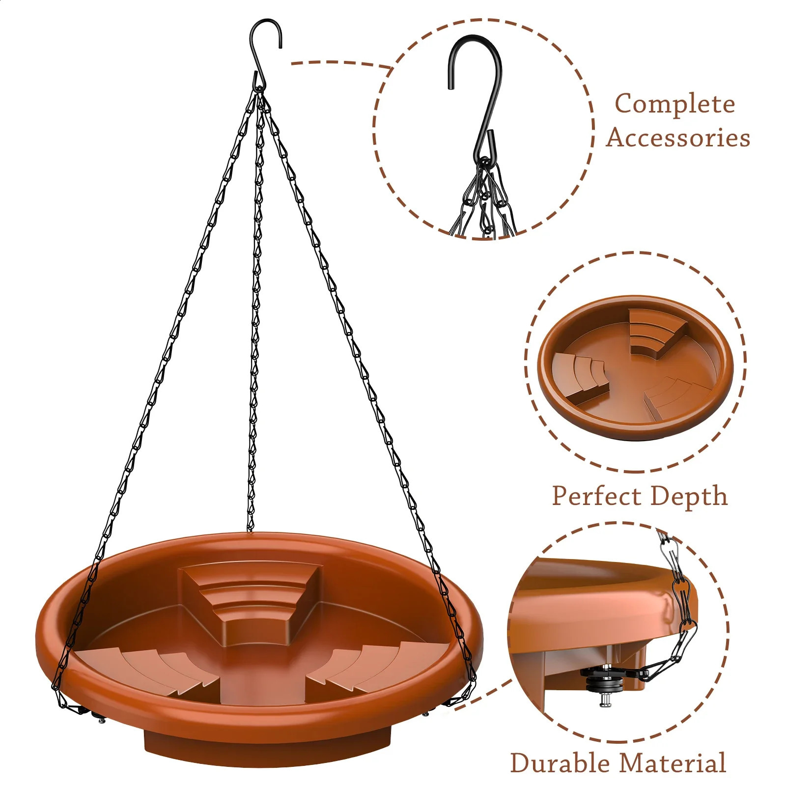 Hanging Bird Feeder Garden with Hook Chain Outdoor Drinking Bird Feeder Tray Platform Hanging Bird Bathtub Bird Raising Tool 250121