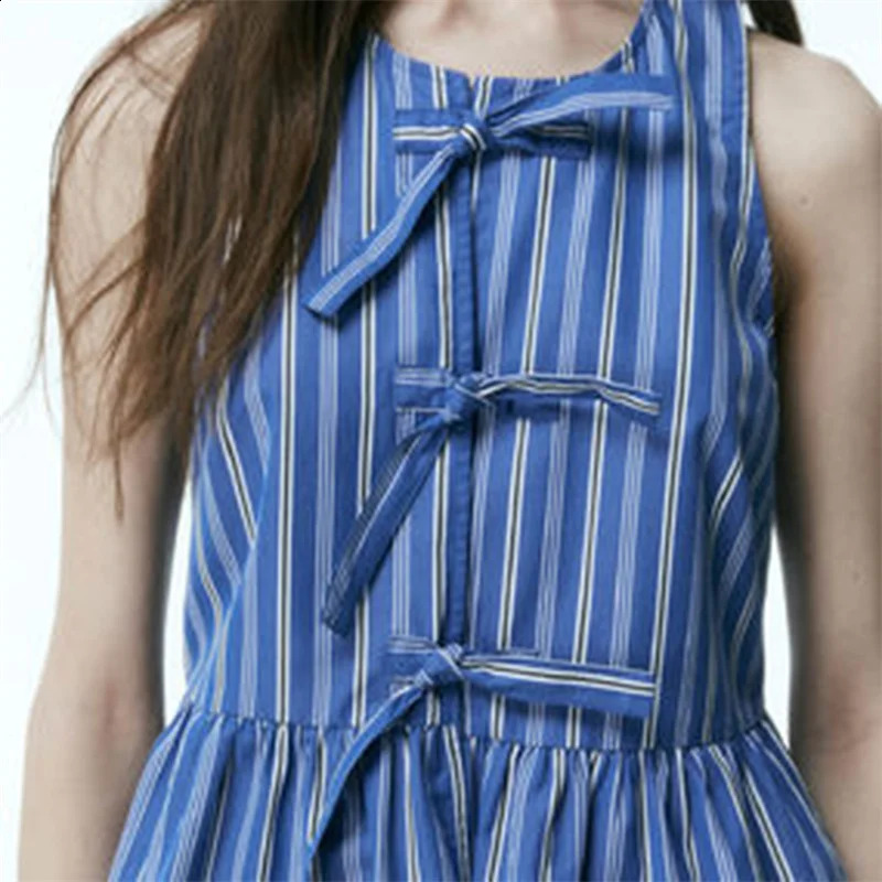 y2k Clothes Tank Top Women Elegant Striped Sleeveless Tie Up Cardigan Vest T Shirt 2000s Aesthetic Streetwear 250206