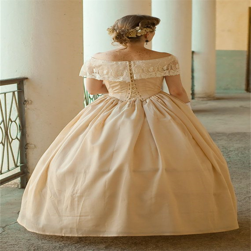 18th Century Champagne Prom Dress Victorian Cap Sleeve Ball Gown Evening Dress Civil War Aesthetic Formal 1860s Party Dress 2025 French Duchess Vestio