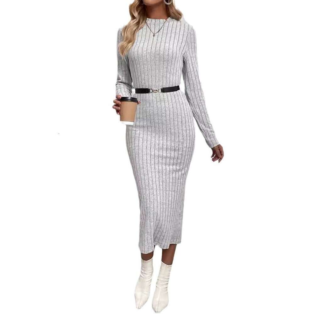 European American spring autumn knitted jacquard tight sexy hip hing mid length dress, women's 2025 new style, chic and elegant clothing