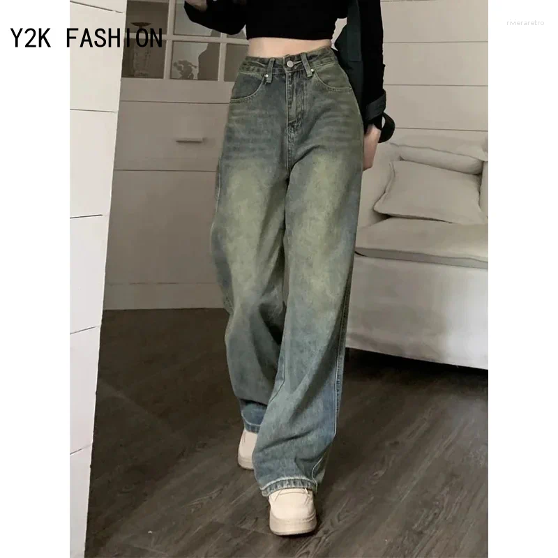 Women's Jeans Deeptown Y2k Baggy Wide Leg Women Vintage Streetwear Washed Denim Pants Grunge Basic Slouchy Blue Trousers Femme Autumn Z260313