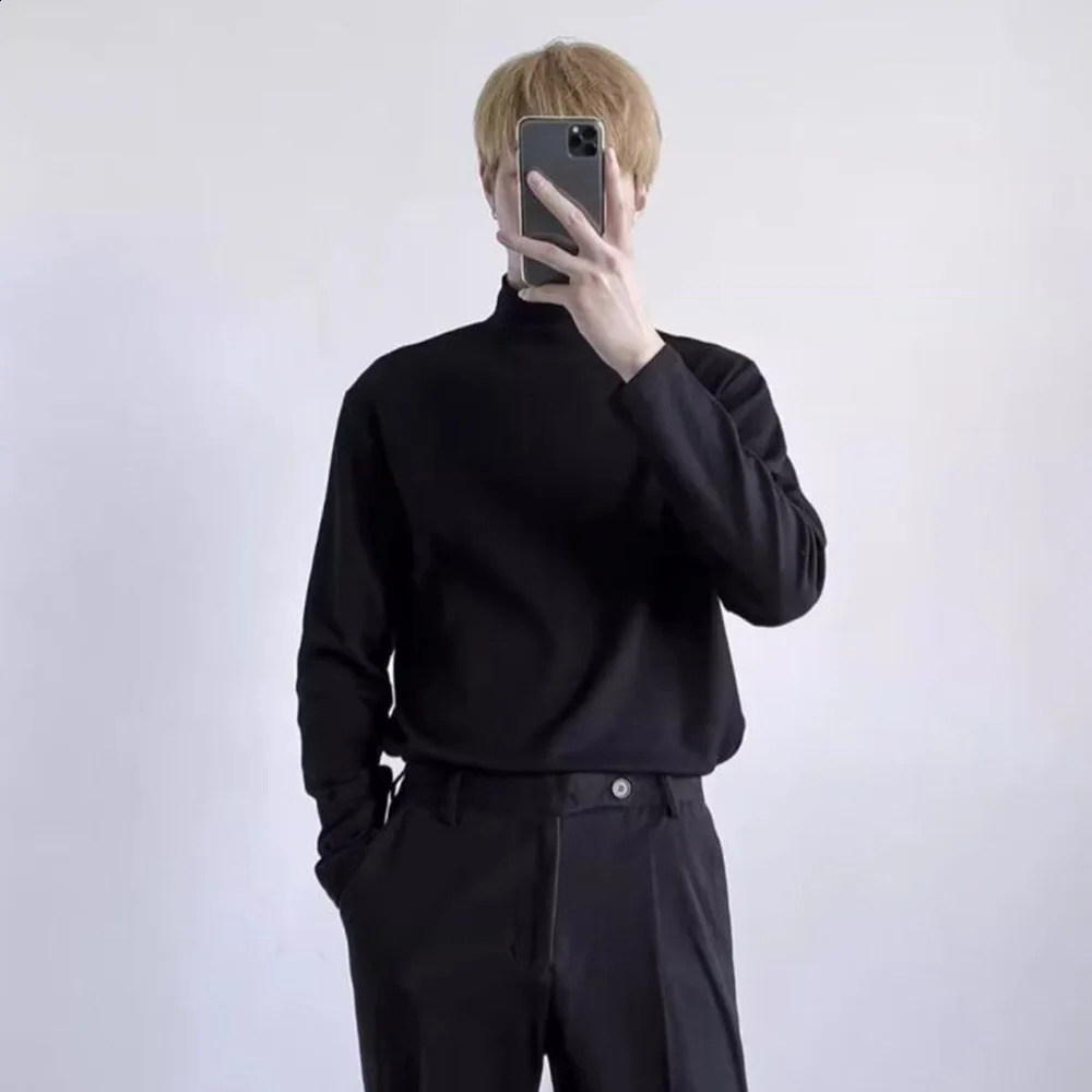 Y2k Mens T-Shirt Casual Versatile Long Sleeved Base Shirt Autumn British Breathable Solid Color Top Mens Clothing Unisex 250206