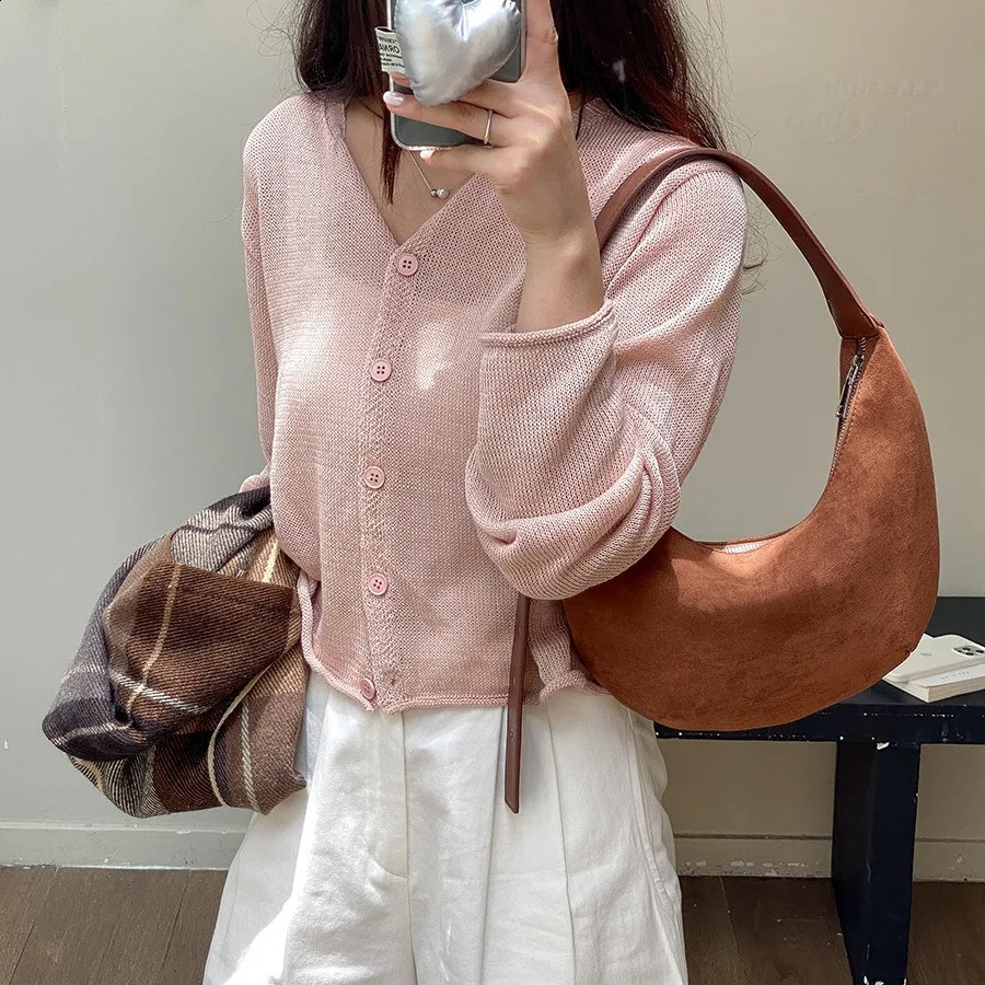 Vintage Faux Suede Halfmoon Women Shoulder Bags Simple Lady Handbags Autumn and Winter Hobos Bag Trend Underarm Bag 250206