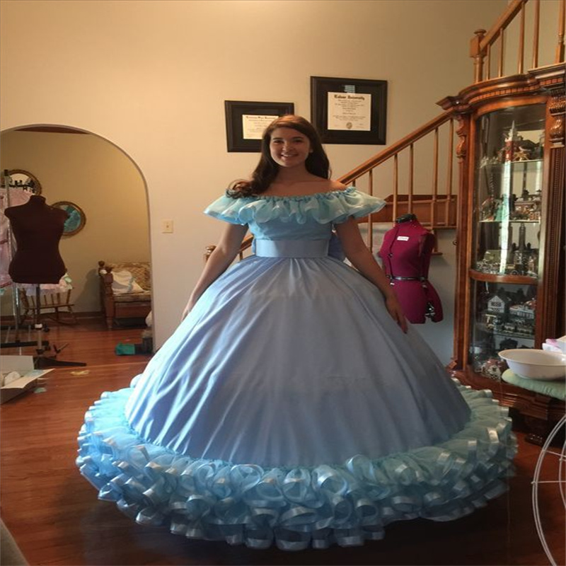 Historical Light Blue Rococo Prom Dresses 2025 Off Shoulders Ruffles 1870s Evening Dress Ball Gown Civil War Party Old Fashion 18th Century Birthday F