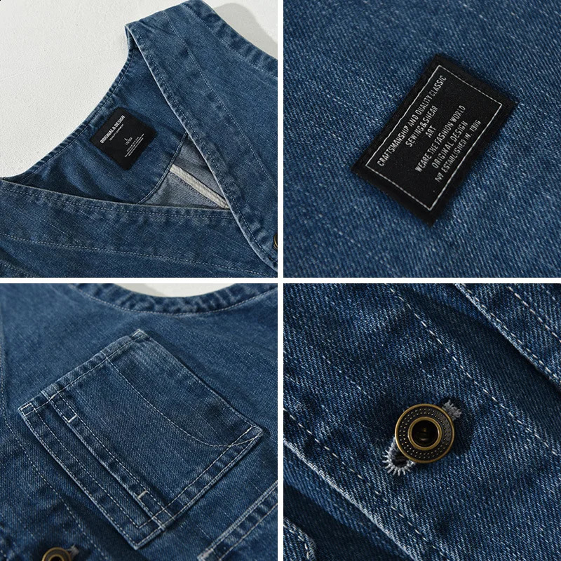Z014 Spring Fashion Mens Denim Vest Good Quality Teens V-neck Sleeveless Multi-pocket Easy Match Soft Loose Casual Waistcoats 250206
