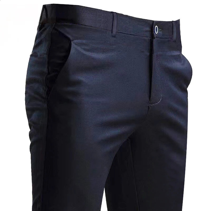 Mens Suit Pants Stretch Smart Casual Trousers Pocket Solid Color Straight Wearable Full Length Home Work Black Dress 250113