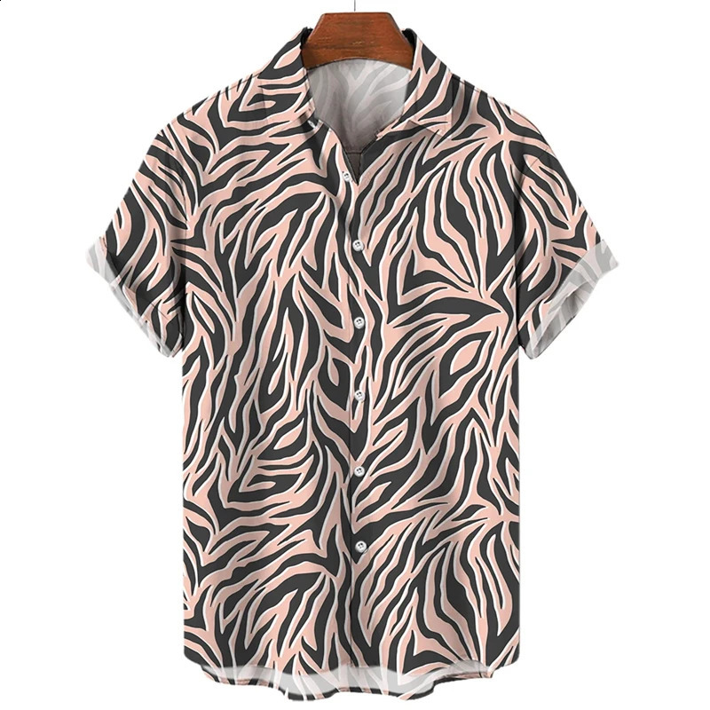 Summer 3D Leopard Print Shirts For Men Clothes Casual Vacation Short Sleeve Streetwear Button Clothing Mens Lapel Blouse Tops 250206
