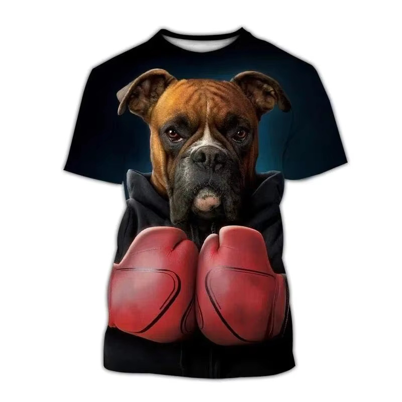 Dog Boxing Champion Print T-shirt Funny Men T-shirt Street Retro Personality Short Sleeve T Shirts 2025 Summer Gym Fitness Tee