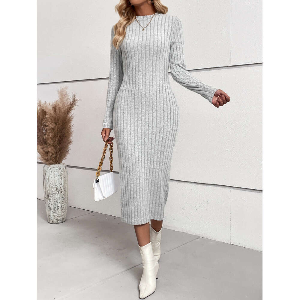 European American spring autumn knitted jacquard tight sexy hip hing mid length dress, women's 2025 new style, chic and elegant clothing