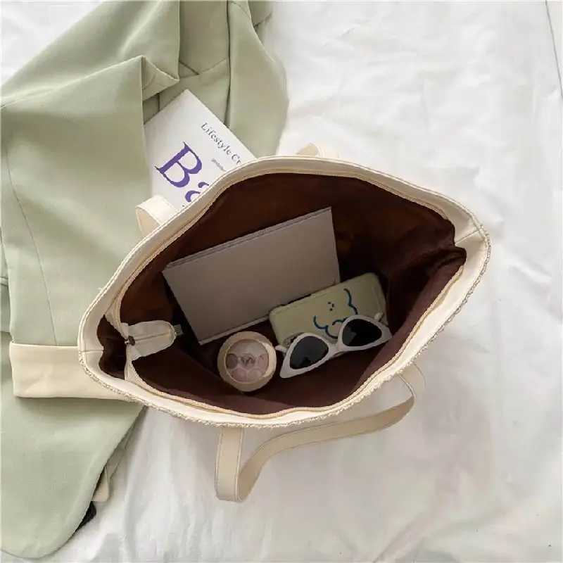 2023 Summer Beach Str Wens Bag Large Capacity Shopper Tote Wen Pure Color Shoder Makeup Bag Casual Fem Purse Handbag Y250205