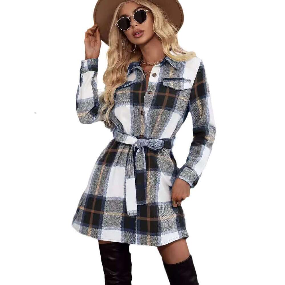 European American popular elegant striped plaid dress for spring, autumn, and winter, fashionable long sleeved women's c, 2025 new casual fashion