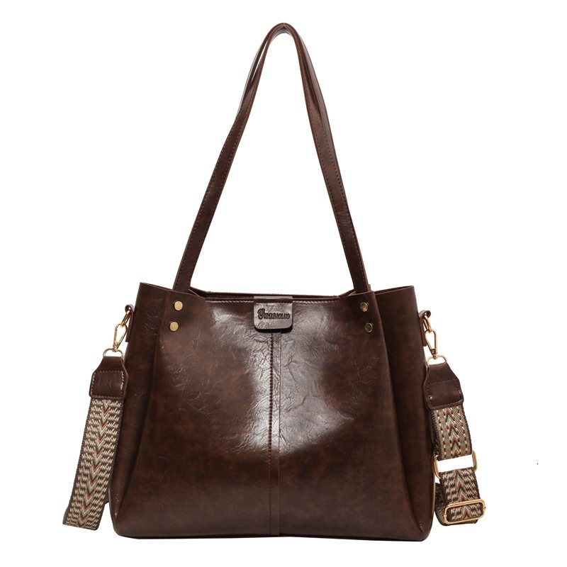 Bag Commuter Splicing Oil Leather Armpit Women's 2025 Winter Fashion Tote Large Capacity Shoulder Bag