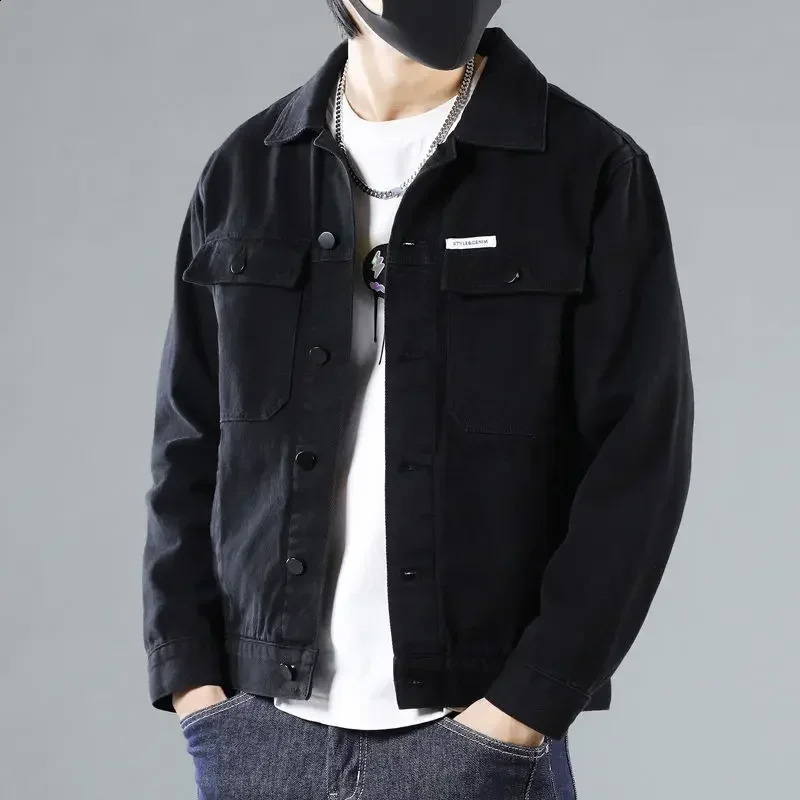 Khaki Jeans Coat for Men Japanese Autumn Denim Jackets Man Price Stylish One Piece G Washed Low Cost in Lowest Menswear 250206