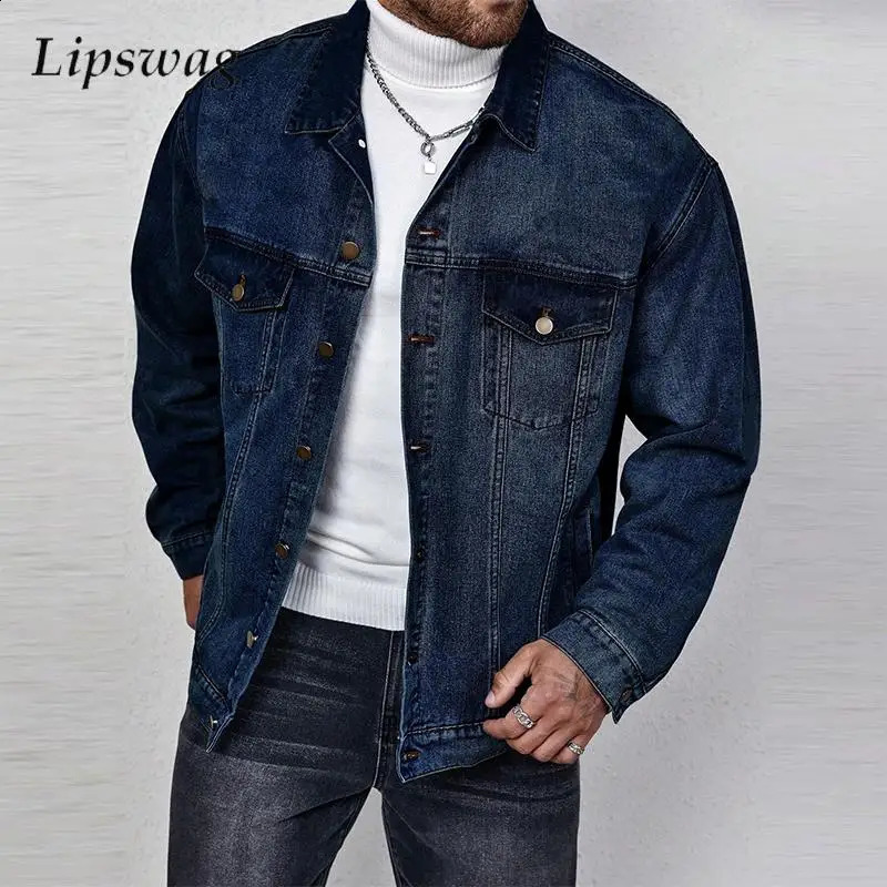 Streetwear Fashion Jean Jackets Mens Clothes Fall Vintage Button-up Turn-down Collar Denim Jacket For Men Trendy Outerwear 250206