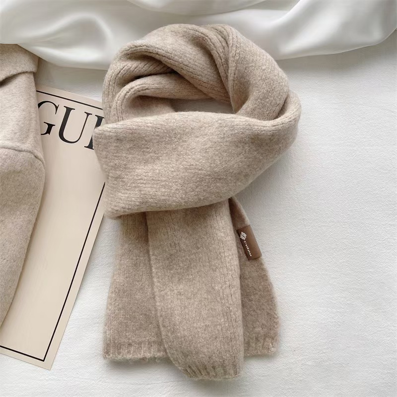 T136 wool blended knitted solid color wool couple small scarf female Korean style thick warm versatile neck scarf male autumn and winter