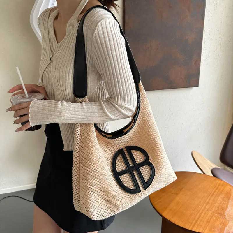 Fi Trend Str Bag Large Capacity Woven Beach Wens Shoder Bags Casual Handbags Underarm Daily Shopping Bag Totes Y250205
