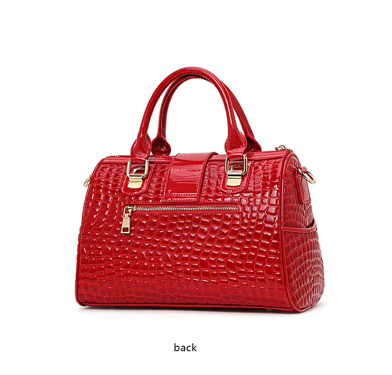 Aidrani Red genuine leather cowhide crocodile-emed tote Boston bag, high-end commuting women's handbag.