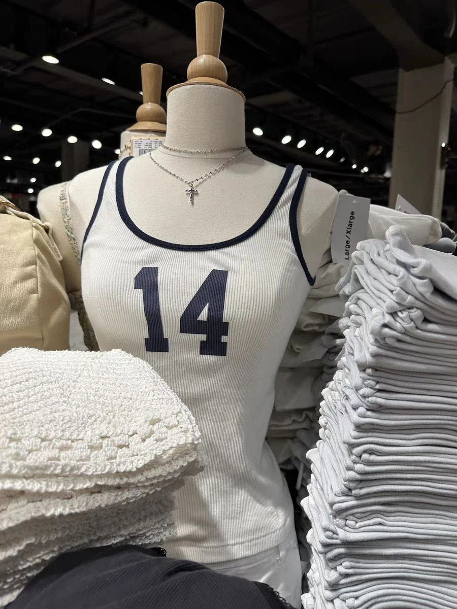 14 Print Ribbed Slim Tank Top Woman Spring U Collar Sleeveless Cotton Camisole Top Casual Vintage Streetwear Sweet Vest Y2k Tops 250206