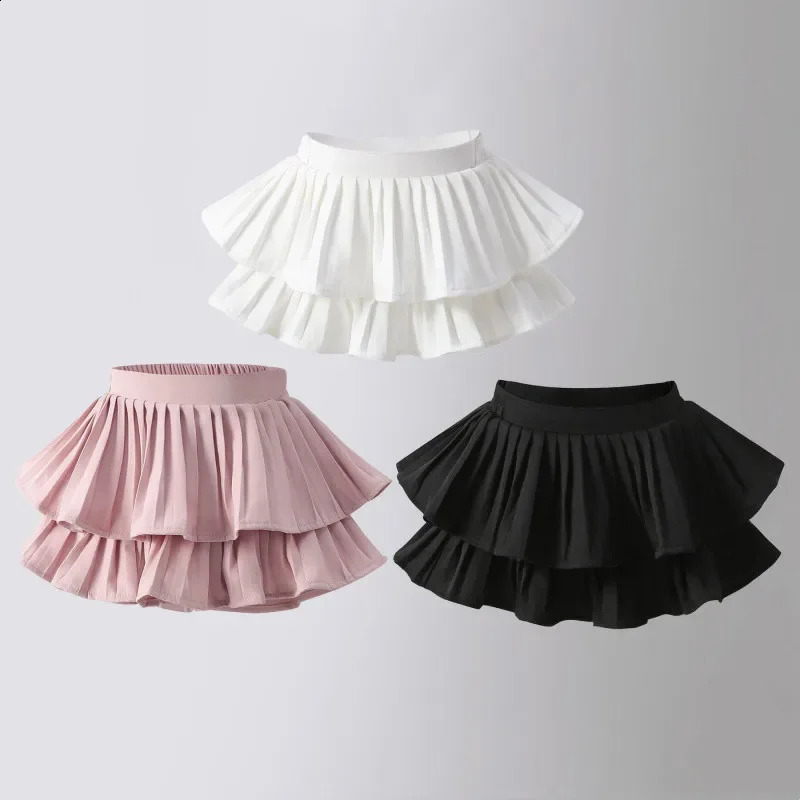 Girls Skirt White Pleated Layered Skirt School Child Black Pink All-match Tutu Casual Infant Kids Mini Short Skirt 3 To 16 Years 250206
