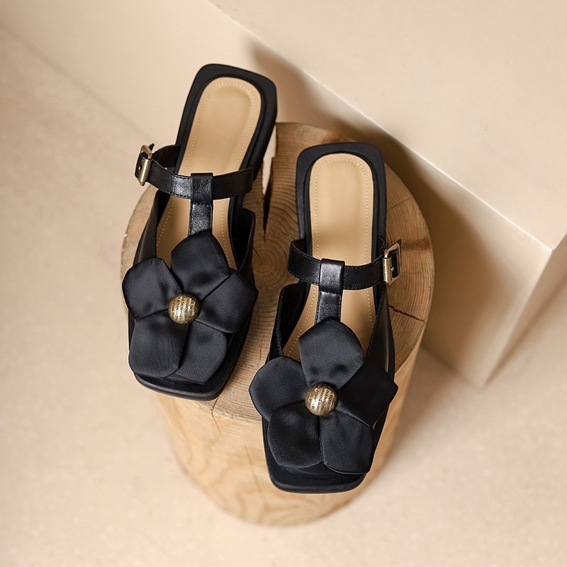 Women Slippers Chunky Heel Square Toe wer Design Versatile Triple NEW hot Black Free shipping