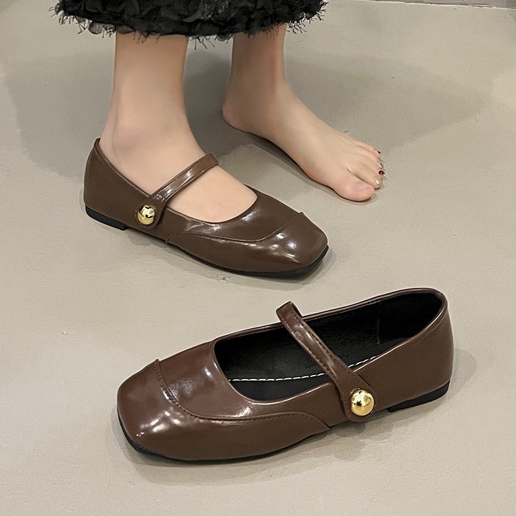 Women Casual Shoes Flat Bottom Square Toe Fashion Simple Style Versatile Mary Jane Shoes Triple Black Brown Free shipping