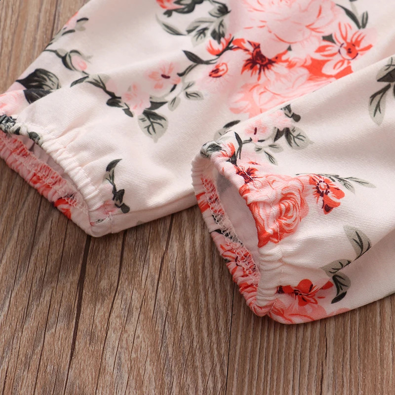 Spring born Baby Girl Clothes Set Cute Pink Color Long Sleevs Tops Flower Pants Headband 0-24M 3Pcs Infant Girl Clothing Suit 250206