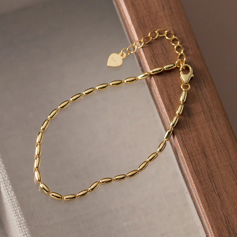 SOFTPIG Real 925 Sterling Silver Rice Beads Chain Charm Bracelet for Women Trendy Fine Jewelry Minimalist Accessories 250121