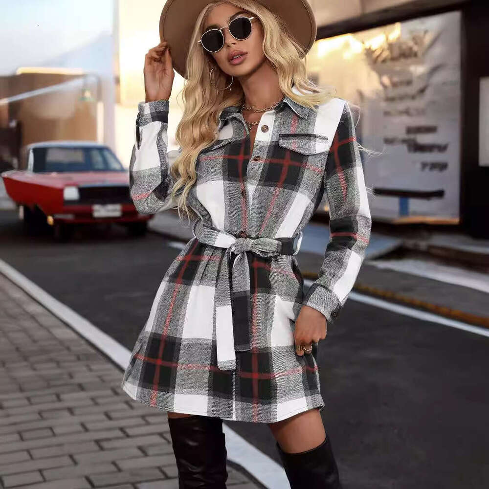 European American popular elegant striped plaid dress for spring, autumn, and winter, fashionable long sleeved women's c, 2025 new casual fashion